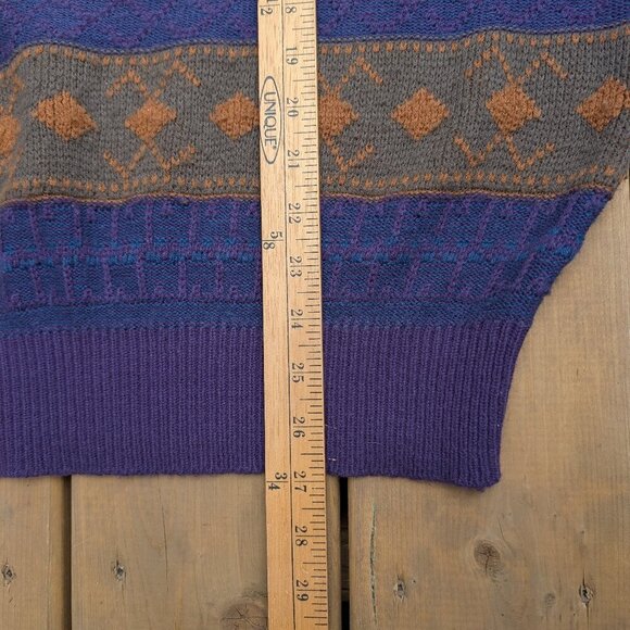 Vintage 90s Intermission Aztec Geometric Knit Sweater - Teal Purple Blue XL - Picture 6 of 8
